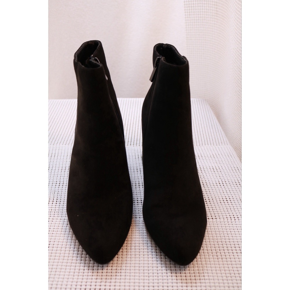 Bamboo Women Ankle Boots Size 8.5 Black Faux Suede Block Heel Side Zip Booties